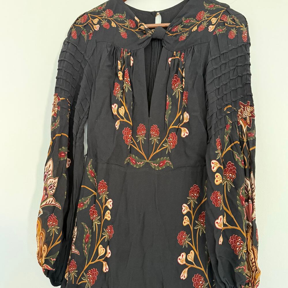 Farm Rio Black Berry Garden Long Sleeve Pleated Maxi Dress Size S - Picture 7 of 12